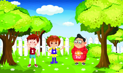 Background scene with kids playing in the park