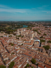 Aerial view of Avignon Cathedral. Avignon, Provence, France