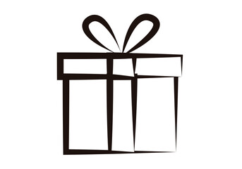 Icono negro de regalo en fondo blanco.