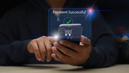 Man using smartphone for online digital payment, cyber banking for online shopping. Mobile banking network. Technology and business concept.