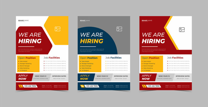 We Are Hiring Flyer Design Template Bundle. Hiring Employee Poster Leaflet Design Bundle Template. Flyer Design 3 In 1 Template Bundle