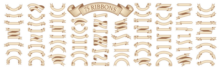 Fototapeta  Set of vintage scrolls ribbons on white. old blank banners vector illustration obraz