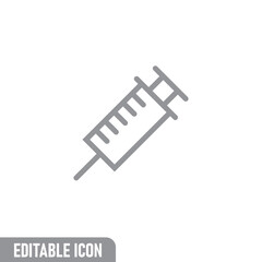 Syringe icon. Vaccine vaccination symbol. Editable line stroke.