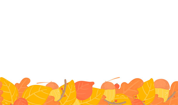 autumn leaves seamless background, border with yellow autumn leafes, branches design. Nature,organic items.Vector
