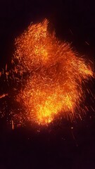 Fire sparks scene. Majestic bonfire flash light at night. Bright fiery balefire. Pyrotechnics concept