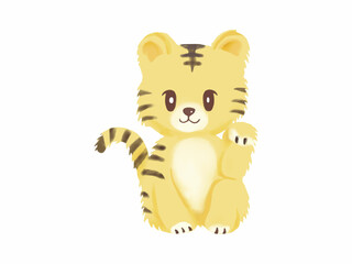 2022年に向けて福を呼ぶかわいい虎(水彩画)