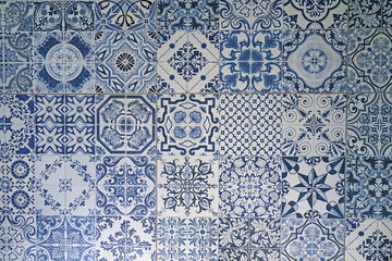 Close up colorful Moroccan wall tiles and floor texture