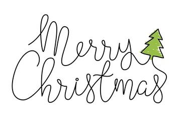 Merry Christmas lettering banner with pine tree