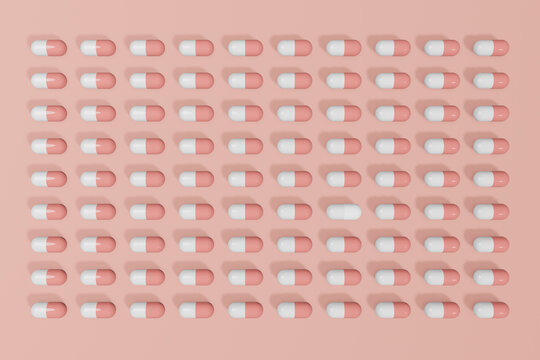 Pattern Of Pink Capsule Pills And One White Pill