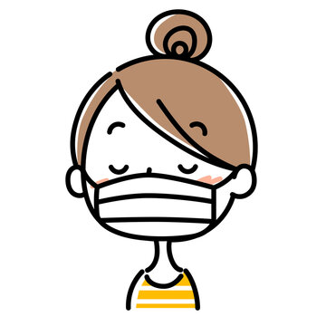 お団子頭のマスクをした女性表情(寝る・休憩する)