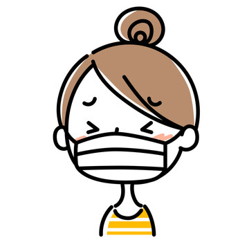 お団子頭のマスクをした女性表情(不安悩み)