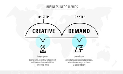Hand-drawn vector minimal line infographics with icons. Timeline business three steps by step. Modern flat template with 2 ways for chart, diagram, flowchart, banner, flowchart, levels