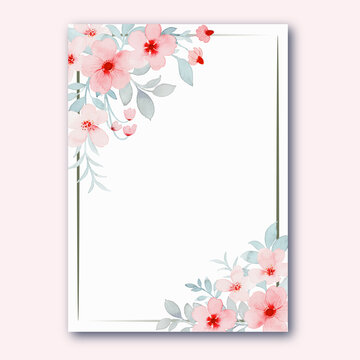 Pink pastel flower frame with watercolor