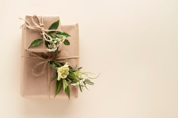 Eco Christmas gift boxes, copy space.