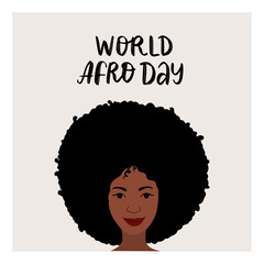 Portrait of beautiful young woman with afro hair style as design for world afro day celebration.