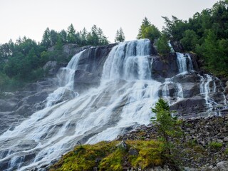 Fototapeta premium Furebergfossen waterfall near Rosendal, Norway.
