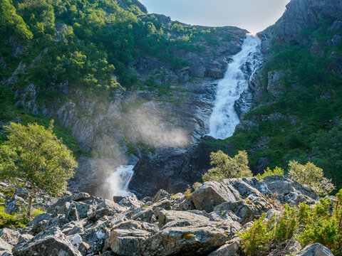 Ringeriksfossen waterfall near Rosendal, Norway.