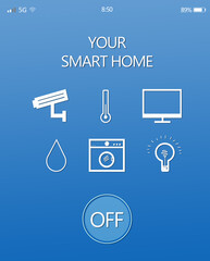 Smart home application for mobile phone, illustration. Automatic technology