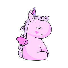 Cute pink unicorn-toy with wings sitting