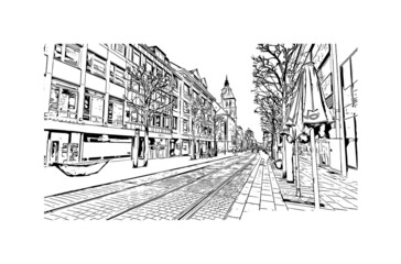 Building view with landmark of Heilbronn is the 
city in Germany. Hand drawn sketch illustration in vector.