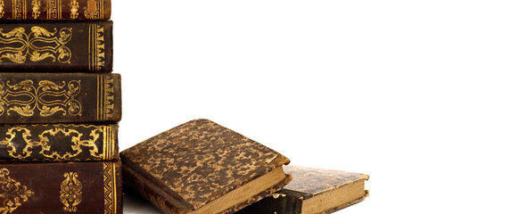 Antique leather bound books, copy space for your text - literature concept