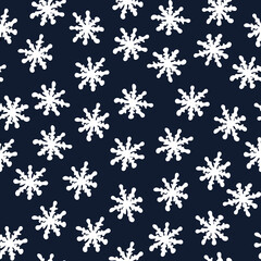 Seamless Pattern with Snowflakes on Dark Blue Background.