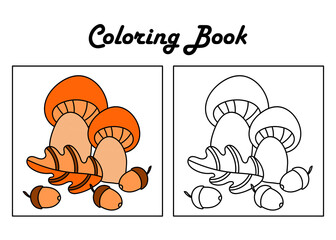 Coloring book for children. Autumn leaves, mushrooms, acorns . Education and entertainment . Color it and count it.