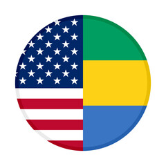 round icon with america and gabon flags isolated on white background. vector illustration