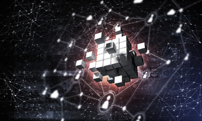 Concept of Internet and networking with digital cube figure on dark background