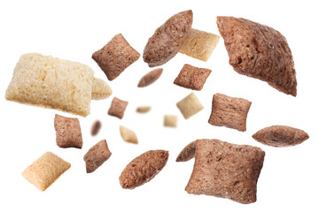 Sweet crispy corn pads flying on white background