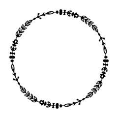 Black flower doodle wreath. Vector frame design for web and print.