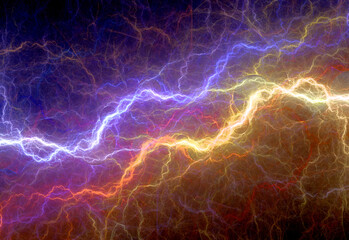 Abstract electrical lightning, red and blue plasma
