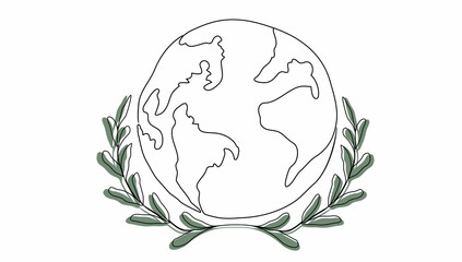 a globe with a bay leaf herb. the concept of a world map in a circle, isolated on a white background. the land is in a modern minimalist style. A web illustration  in the one line style. vector art