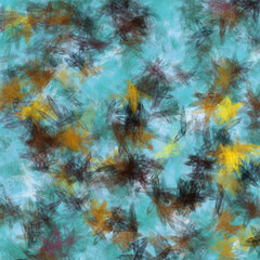 Fototapeta na wymiar Yellow and brown flowers in a blue background. Chaotic brush strokes pattern