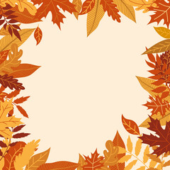 Orange autumn leaves vector illustration. Autumn Halloween frame with leaves, graphic icon or print isolated on white background.