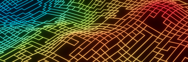 3D abstract grid topography. Gradient mesh terrain.