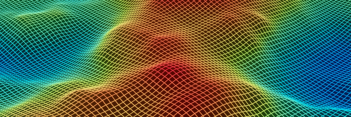 3D abstract grid topography. Gradient mesh terrain.