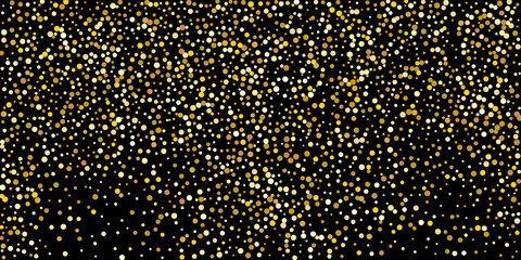 Golden point confetti on a black background. Luxury festive background. Decorative element. Element of design. Vector illustration, EPS 10.
