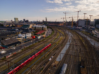 Fototapeta premium Beautiful aerial view of the Copenhagen Train station and railroad in the city 