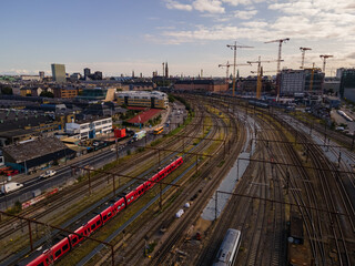 Fototapeta na wymiar Beautiful aerial view of the Copenhagen Train station and railroad in the city 
