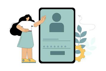 Password confirmation. Personal identification. Verification. Personal data protection Vector illustration on white background