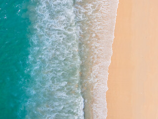 PHUKET,THAILAND. Aerial view beach and sea. White beach beach sand and blue sea water. White yacht on sea.