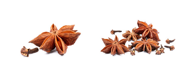 Aromatic star anise and cloves isolated on white background