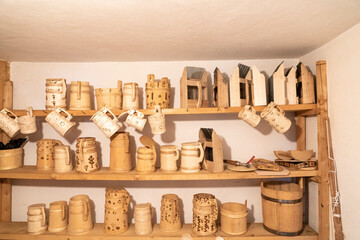 Fototapeta na wymiar Romanian traditional woodwork inside of an old workshop
