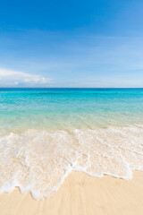 Phuket Thailand beach sea. Landscape view of beach sea and sand in summer sun. Beach space area background. At Patong beach, Phuket, Thailand. On 28 July 2021.