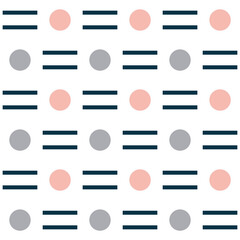 Seamless Nordic style pattern with navy blue sticks and pink and grey dots decoration on white background