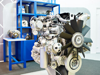 Diesel engine at car truck exhibition