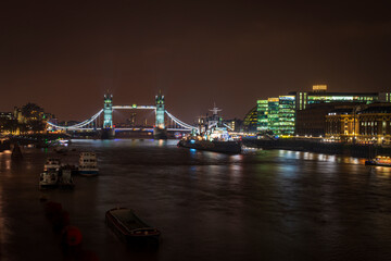 Fototapeta na wymiar A long exposure image of London riverside at night time