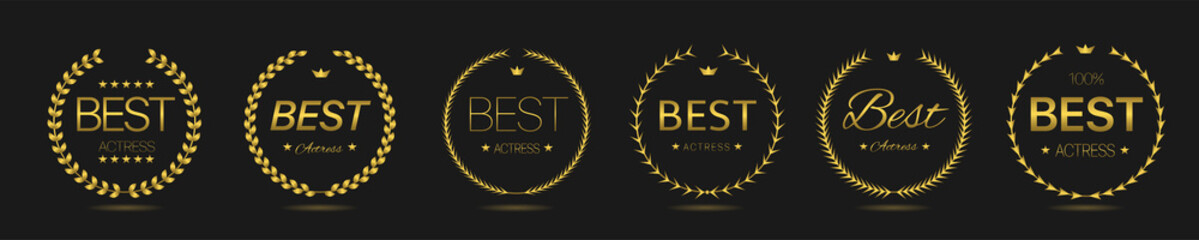 Best actress Golden laurel wreath label set