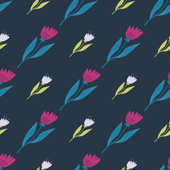 Geometric wildflower seamless pattern. Decorative floral ornament. Elegant botanical design